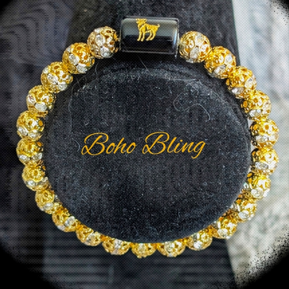 Gold Crystal Ball Bracelet with Zodiac Ram Charm